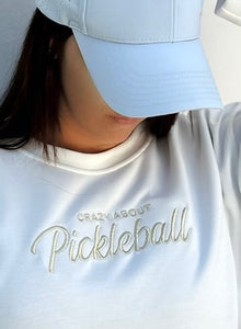 Pickleball Sweatshirt Embroidered Casual Relaxed Fit Crewneck White