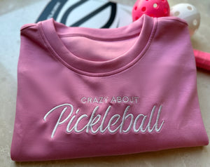 Pickleball Sweatshirt Embroidered Casual Relaxed Fit Crewneck Pink