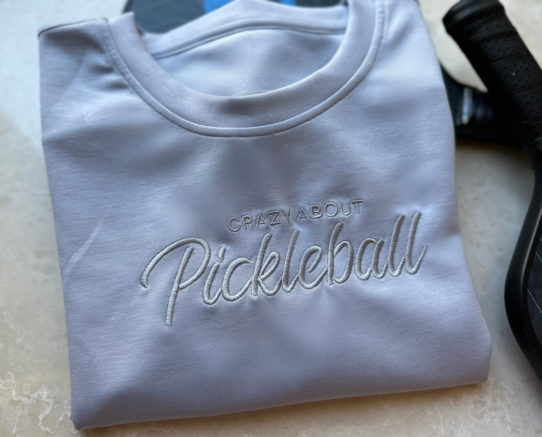 Pickleball Sweatshirt Embroidered Casual Relaxed Fit Crewneck Violet Blue