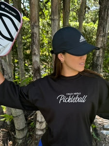 Pickleball Sweatshirt Embroidered Casual Relaxed Fit Crewneck Black