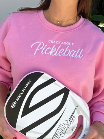 Pickleball Sweatshirt Embroidered Casual Relaxed Fit Crewneck Pink