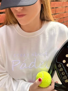 Padel Sweatshirt Embroidered Casual Relaxed Fit Crewneck White