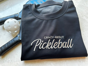 Pickleball Sweatshirt Embroidered Casual Relaxed Fit Crewneck Black