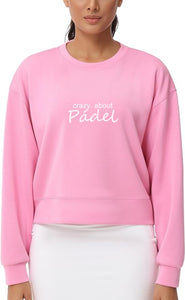 Padel Sweatshirt Embroidered Casual Relaxed Fit Crewneck Pink