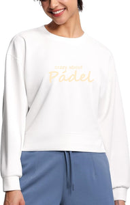 Padel Sweatshirt Embroidered Casual Relaxed Fit Crewneck White