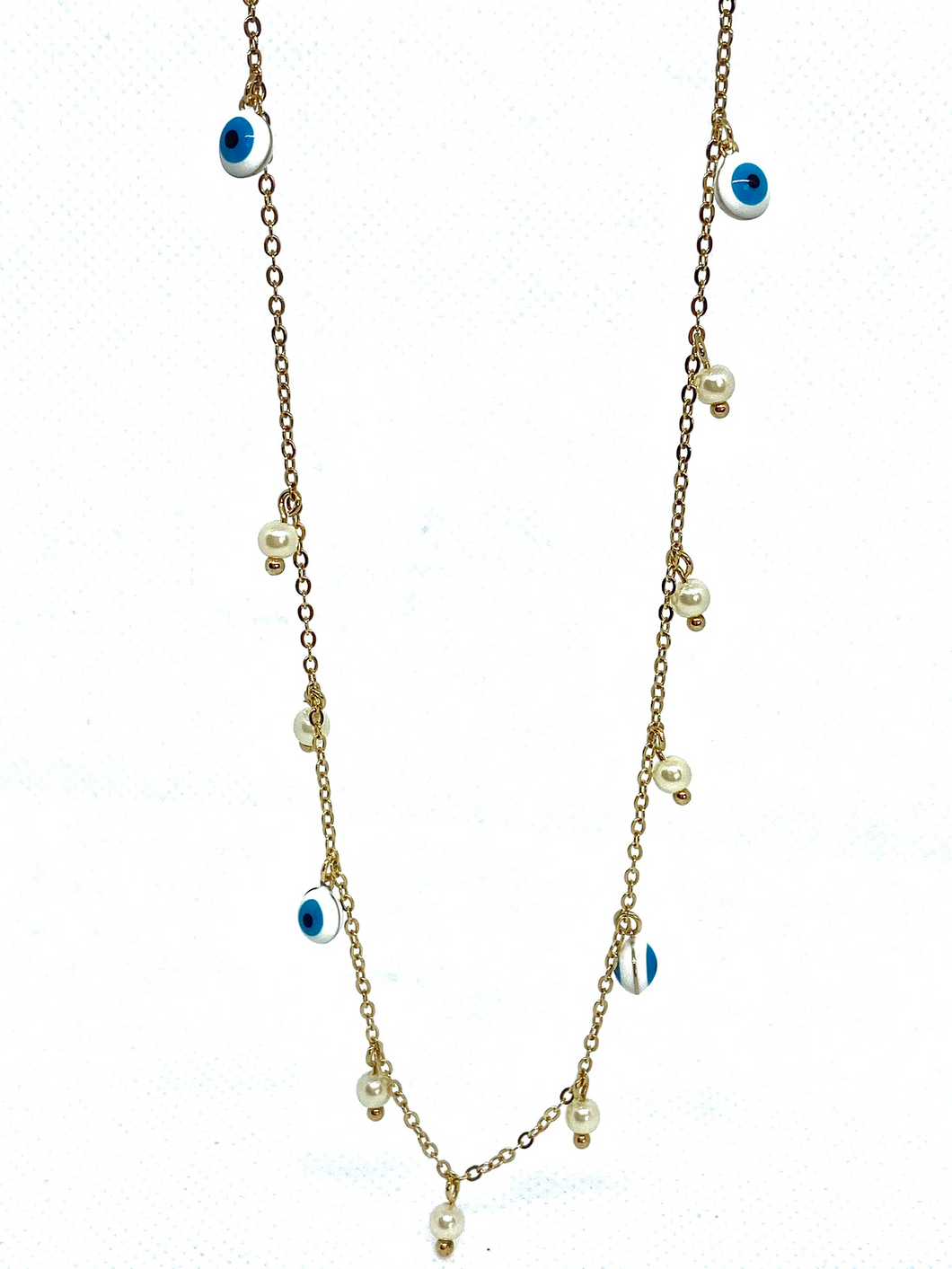 LUCKY EYE & PEARLS LONG NECKLACE